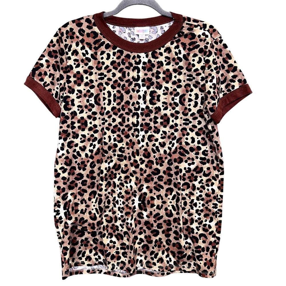 Lularoe Brown Leopard Print Ringer Tee Size Medium